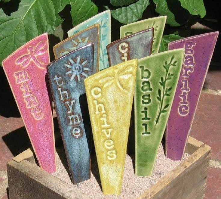 Colorful glazed ceramic garden stakes.